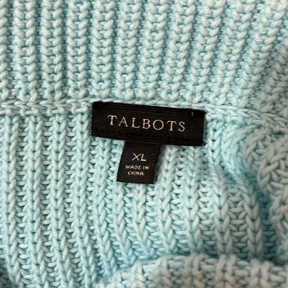 Talbots Light Bluish Green Chunky Knit 100% Cotton Sweater - Size XL - Picture 6 of 7